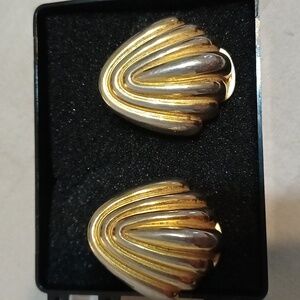 Authentic Vintage CHRISTIAN DIOR Clip On Large Ribbed Earrings TLC
